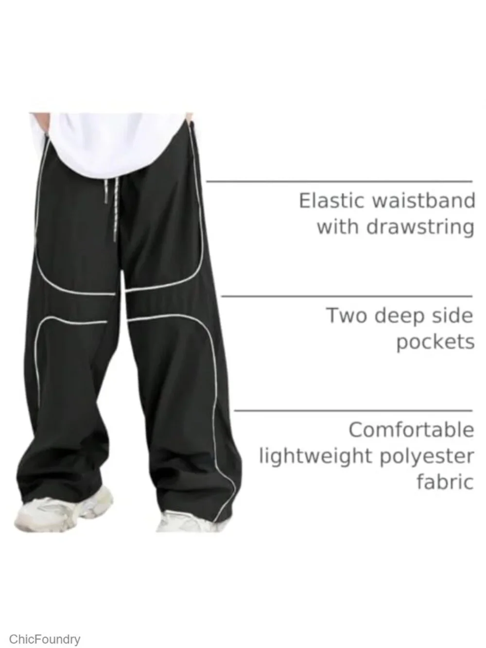 Y2K Contrast Piping Drawstring Sweatpants Cargo Pants with Pockets